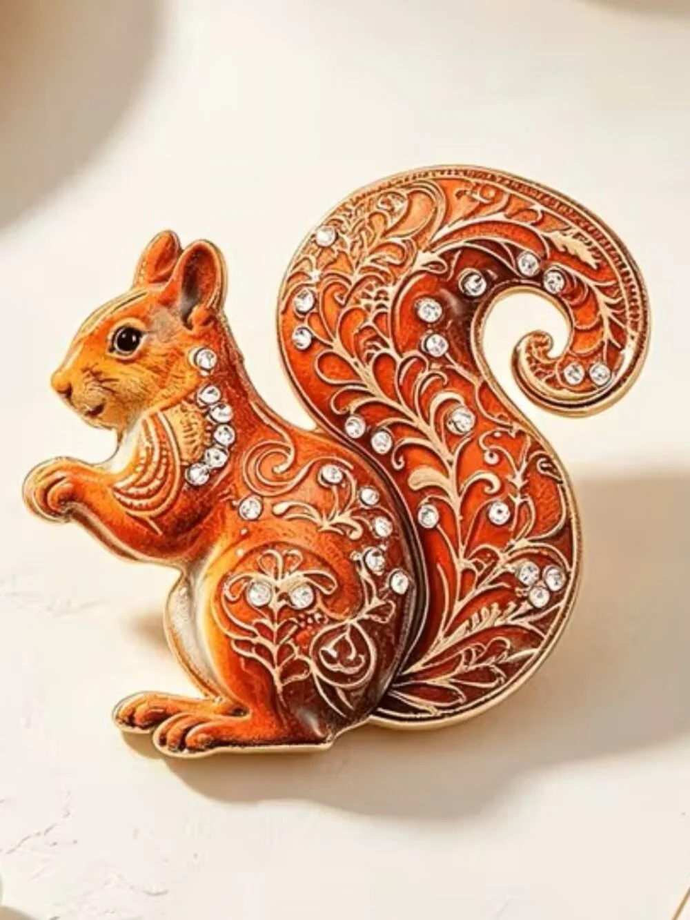 Gorgeous Squirrel Enamel Brooch, Rhinestone Inlaid Lapel Pin Z3